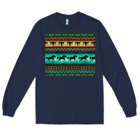 Navy turquoise horse and bullskull aztec  pattern Long Sleeve Tee - BarkalooDesign