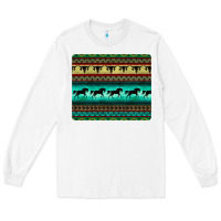 White turquoise horse and bullskull aztec  pattern Long Sleeve Tee - BarkalooDesign