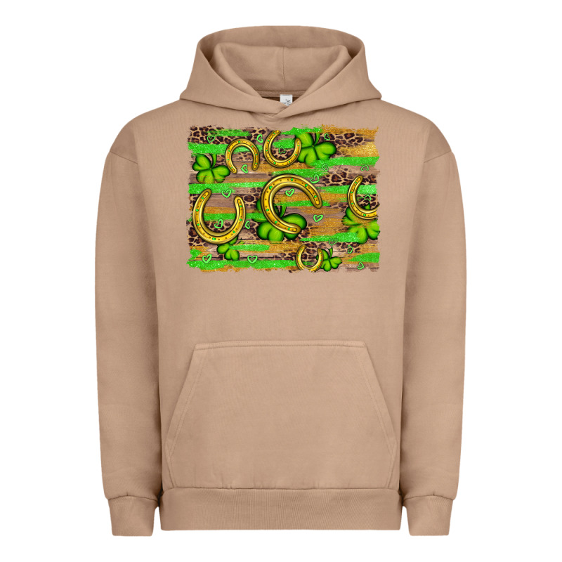 Horseshoe Shamrock Leopard Wood Glitter Background Urban Hoodie by Artiststas | Teevron