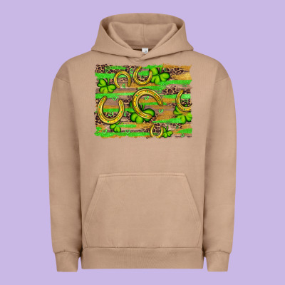 Horseshoe Shamrock Leopard Wood Glitter Background Urban Hoodie Designed By Artiststas