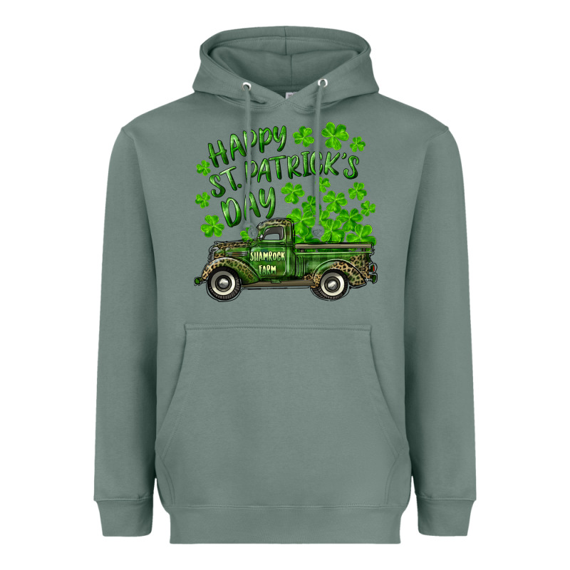 Happy St. Patrick's Day Shamrock Farm Truck Heavyweight Hoodie by RanaPortraitStore | Teevron