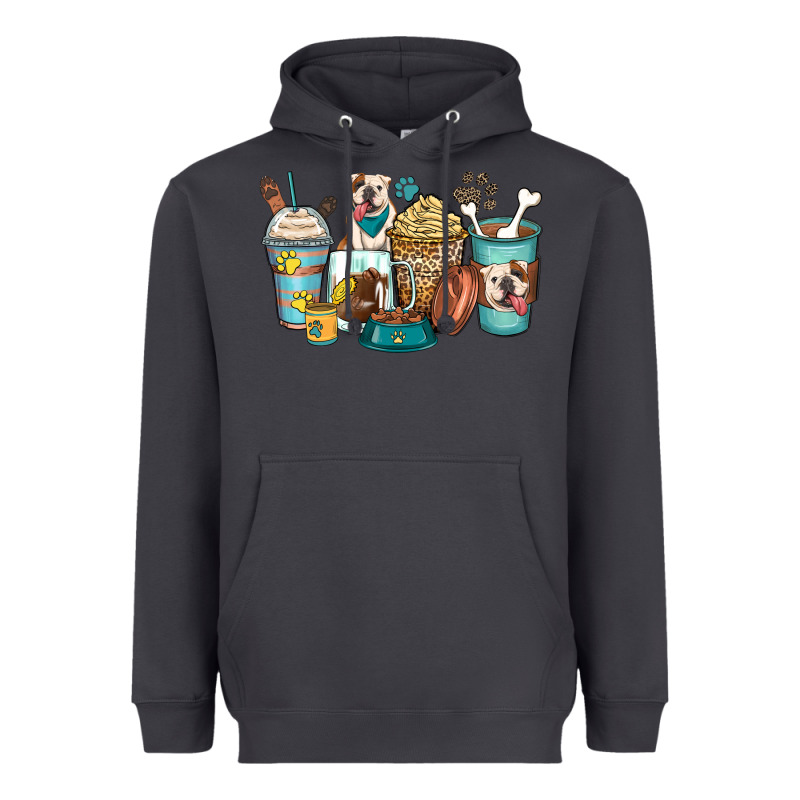 English Bulldog Coffee Cups Heavyweight Hoodie by Zillion Design Studio | Teevron