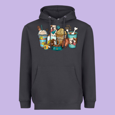 English Bulldog Coffee Cups Heavyweight Hoodie Designed By Zillion Design Studio