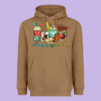 100 Days Of Coffee And Chaos Coffee Cups Heavyweight Hoodie Designed By Zillion Design Studio