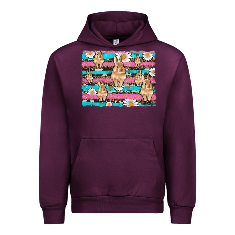Easter Bunny With Daisy And Turquoise Cowhide Leopard  Background Urban Hoodie by Artiststas | Teevron