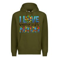 Army Green ı love someone with autism Premium Hoodie - AdoDesignShop
