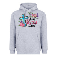 Heather Grey He Is Risen Indeed Cross And Flowers Heavyweight Hoodie - RanaPortraitStore