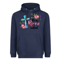 Navy He Is Risen Indeed Cross And Flowers Heavyweight Hoodie - RanaPortraitStore
