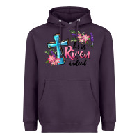 Plum He Is Risen Indeed Cross And Flowers Heavyweight Hoodie - RanaPortraitStore