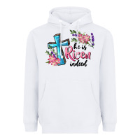 White He Is Risen Indeed Cross And Flowers Heavyweight Hoodie - RanaPortraitStore