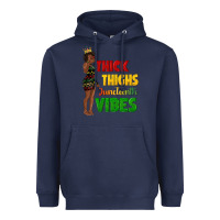 Navy thick thighs juneteenth vibes with afro black woma Heavyweight Hoodie - texasbilliewilder