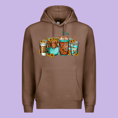 Longhaired Cow Coffee Cups Premium Hoodie Designed By Jasminsmagicworld