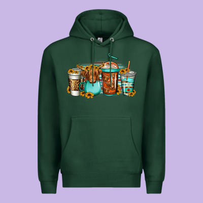 Longhaired Cow Coffee Cups Premium Hoodie Designed By Jasminsmagicworld