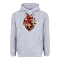Heather Grey Heart Skulls Heavyweight Hoodie - RanaPortraitStore