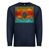 Navy thankful with turkey and pumpkins Premium Sweatshirt - RanaPortraitStore