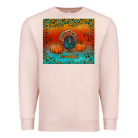 Pale Pink thankful with turkey and pumpkins Premium Sweatshirt - RanaPortraitStore