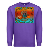 Purple thankful with turkey and pumpkins Premium Sweatshirt - RanaPortraitStore
