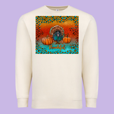 Thankful With Turkey And Pumpkins Premium Sweatshirt Designed By Ranaportraitstore