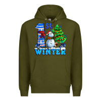 Army Green first winter with snowman Premium Hoodie - AdoDesignShop
