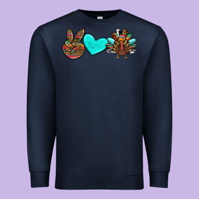 Peace Love Thanksgiving Turkey Premium Sweatshirt Designed By Ranaportraitstore