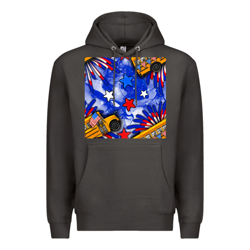4th Of July School Bus Seamless Pattern Premium Hoodie by BundleAndBundleShop | Teevron