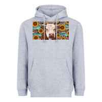 Heather Grey Heifer With Sunflower And Serape Heavyweight Hoodie - RanaPortraitStore