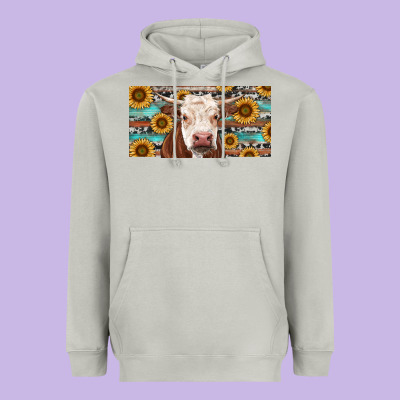 Heavyweight Hoodie Heifer With Sunflower And Serape