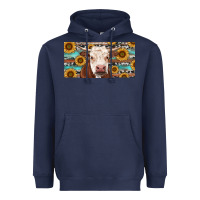 Navy Heifer With Sunflower And Serape Heavyweight Hoodie - RanaPortraitStore