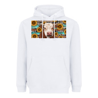 White Heifer With Sunflower And Serape Heavyweight Hoodie - RanaPortraitStore