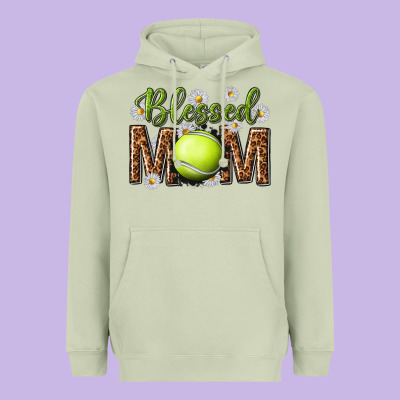 Heavyweight Hoodie blessed mom with tennis and daisy