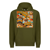 Army Green fall school bus seamless pattern Premium Hoodie - BundleAndBundleShop