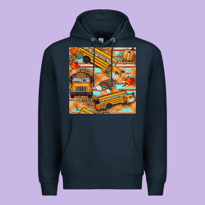 Fall School Bus Seamless Pattern Premium Hoodie Designed By Bundleandbundleshop