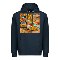 Navy fall school bus seamless pattern Premium Hoodie - BundleAndBundleShop