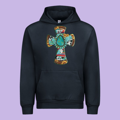 Cross With Leopard Sunflower Gemstone Serape Cowhide Urban Hoodie Designed By Artiststas