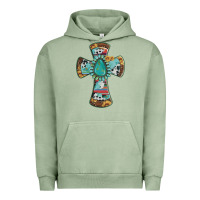 Pigment Oil Green cross with leopard sunflower gemstone serape cowhide Urban Hoodie - Artiststas