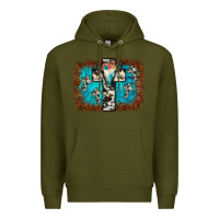 Army Green bull skull cross backgraund Premium Hoodie - JahusDesignShop