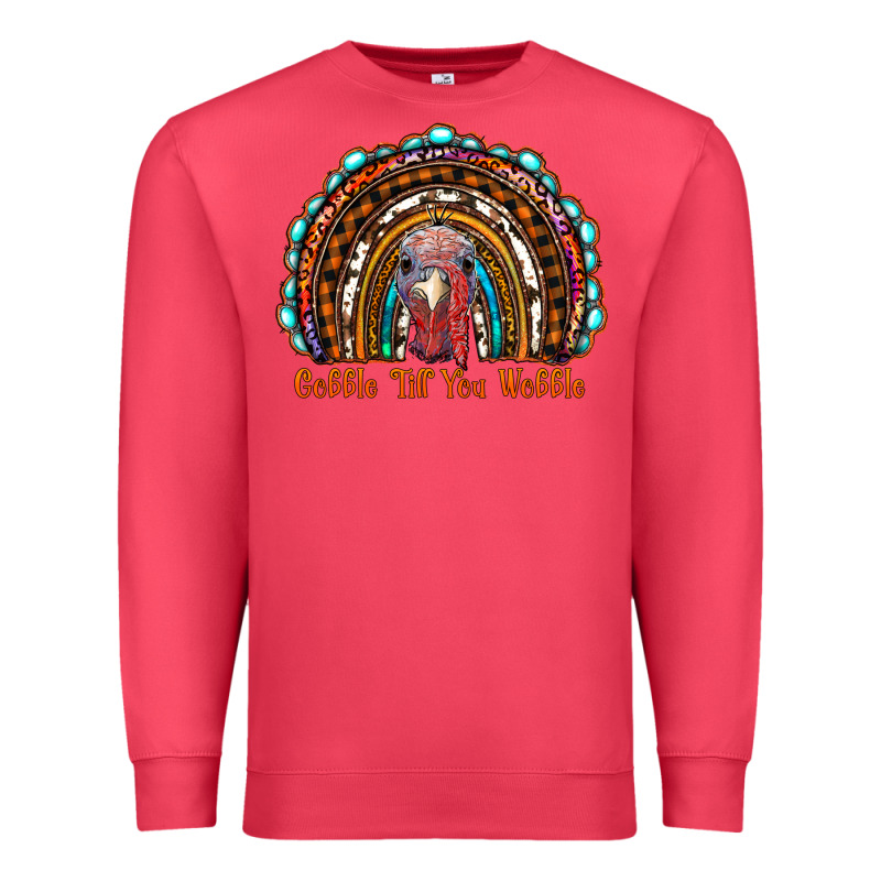 Gobble Till You Wobble Thanksgiving Rainbow Premium Sweatshirt by RanaPortraitStore | Teevron