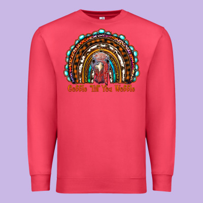 Gobble Till You Wobble Thanksgiving Rainbow Premium Sweatshirt Designed By Ranaportraitstore