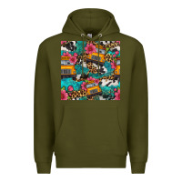 Army Green western school bus seamless pattern Premium Hoodie - BundleAndBundleShop