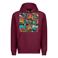 Burgundy western school bus seamless pattern Premium Hoodie - BundleAndBundleShop