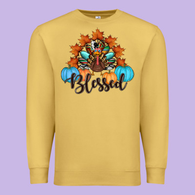 Thanksgiving Turkey Pumpkin Blessed Premium Sweatshirt Designed By Ranaportraitstore