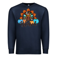 Navy thanksgiving turkey pumpkin blessed Premium Sweatshirt - RanaPortraitStore