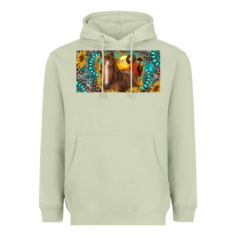Horse And Desert With Sunflowers Gemstone Heavyweight Hoodie by RanaPortraitStore | Teevron