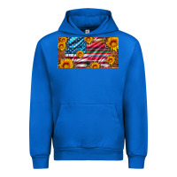 Cobalt usa flag and serape with leopard and sunflowers license plate Urban Hoodie - Artiststas