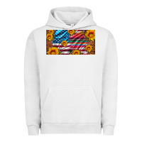 Pigment Lunar Rock usa flag and serape with leopard and sunflowers license plate Urban Hoodie - Artiststas