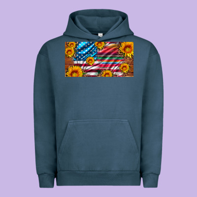 Usa Flag And Serape With Leopard And Sunflowers License Plate Urban Hoodie Designed By Artiststas