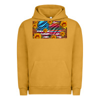 Pigment Peanut Butter usa flag and serape with leopard and sunflowers license plate Urban Hoodie - Artiststas