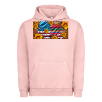 Pigment Salmon usa flag and serape with leopard and sunflowers license plate Urban Hoodie - Artiststas