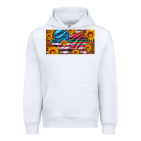White usa flag and serape with leopard and sunflowers license plate Urban Hoodie - Artiststas