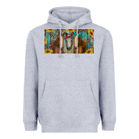 Heather Grey horses with leopard and sunflowers Heavyweight Hoodie - RanaPortraitStore